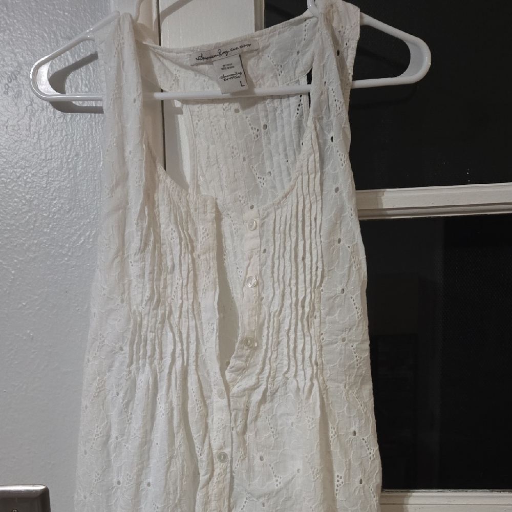 American Rag White Eyelet Button-Front Tank